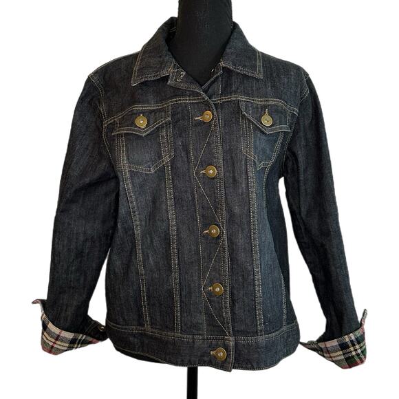 Coldwater Creek Blue Denim Jacked with Plaid Trim, Petite Large, Pre-owned - Picture 3 of 5
